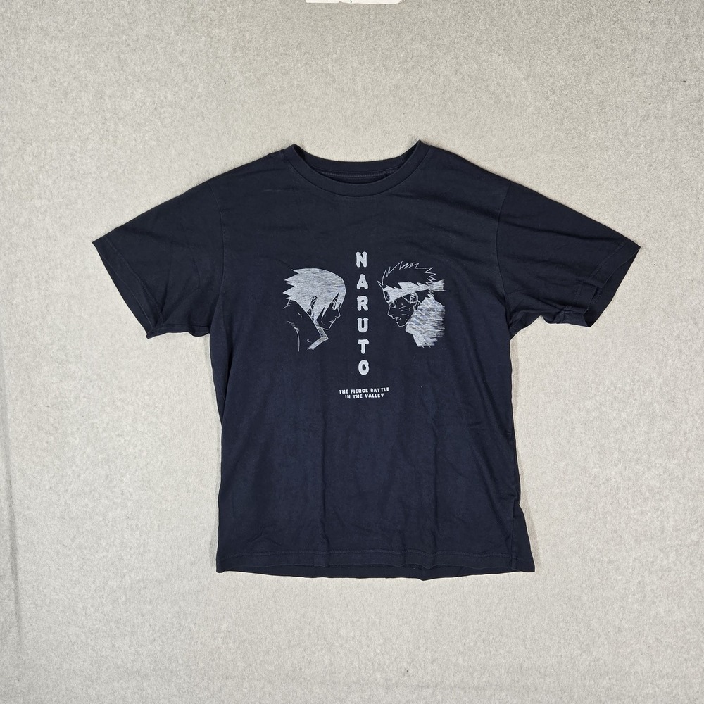 Uniqlo Men Shirt M Navy Graphic Naruto Logo Short Sleeve Sasuke Rare